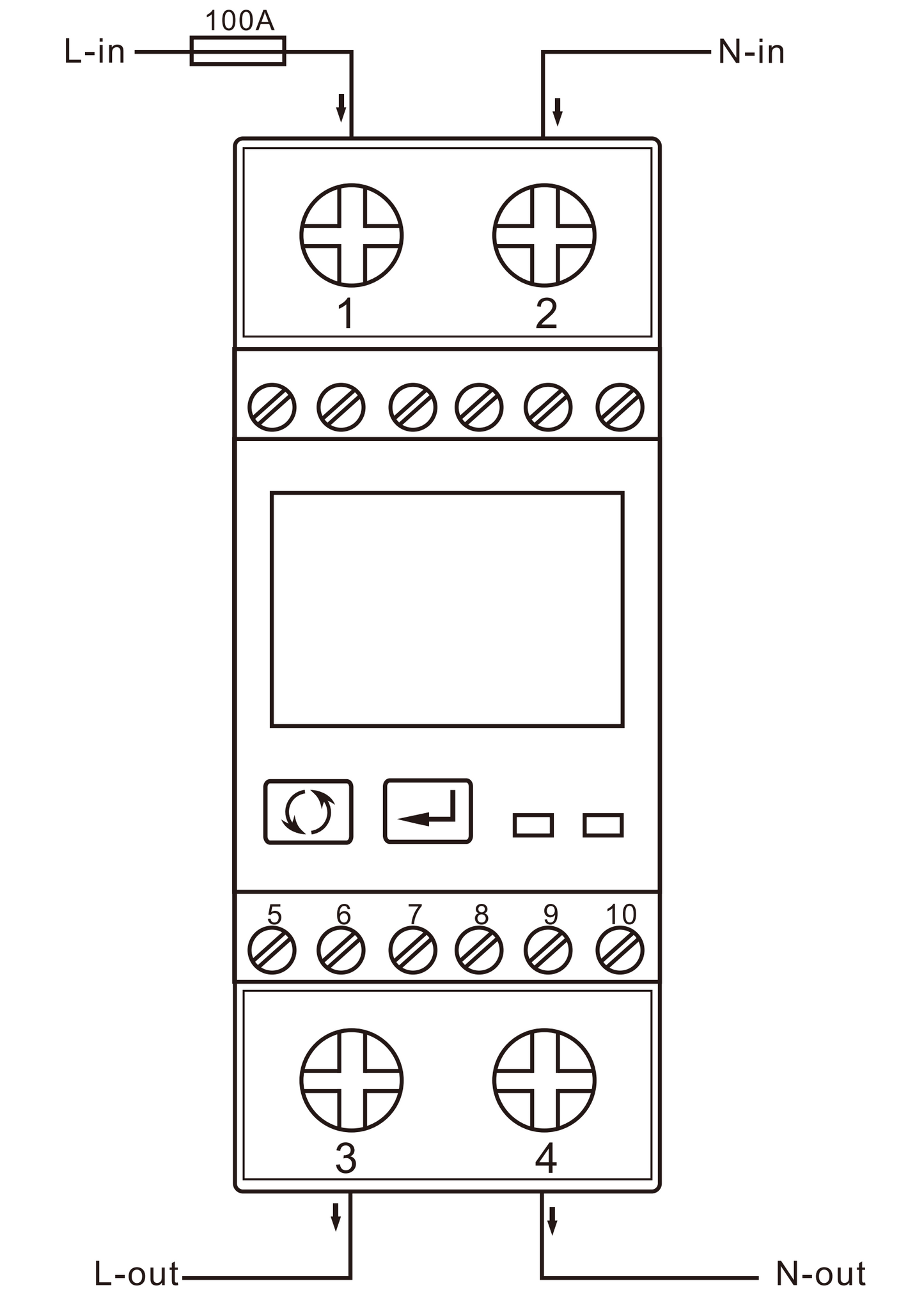 Electrical diagram of a control panel with labeled connections and numbered components.