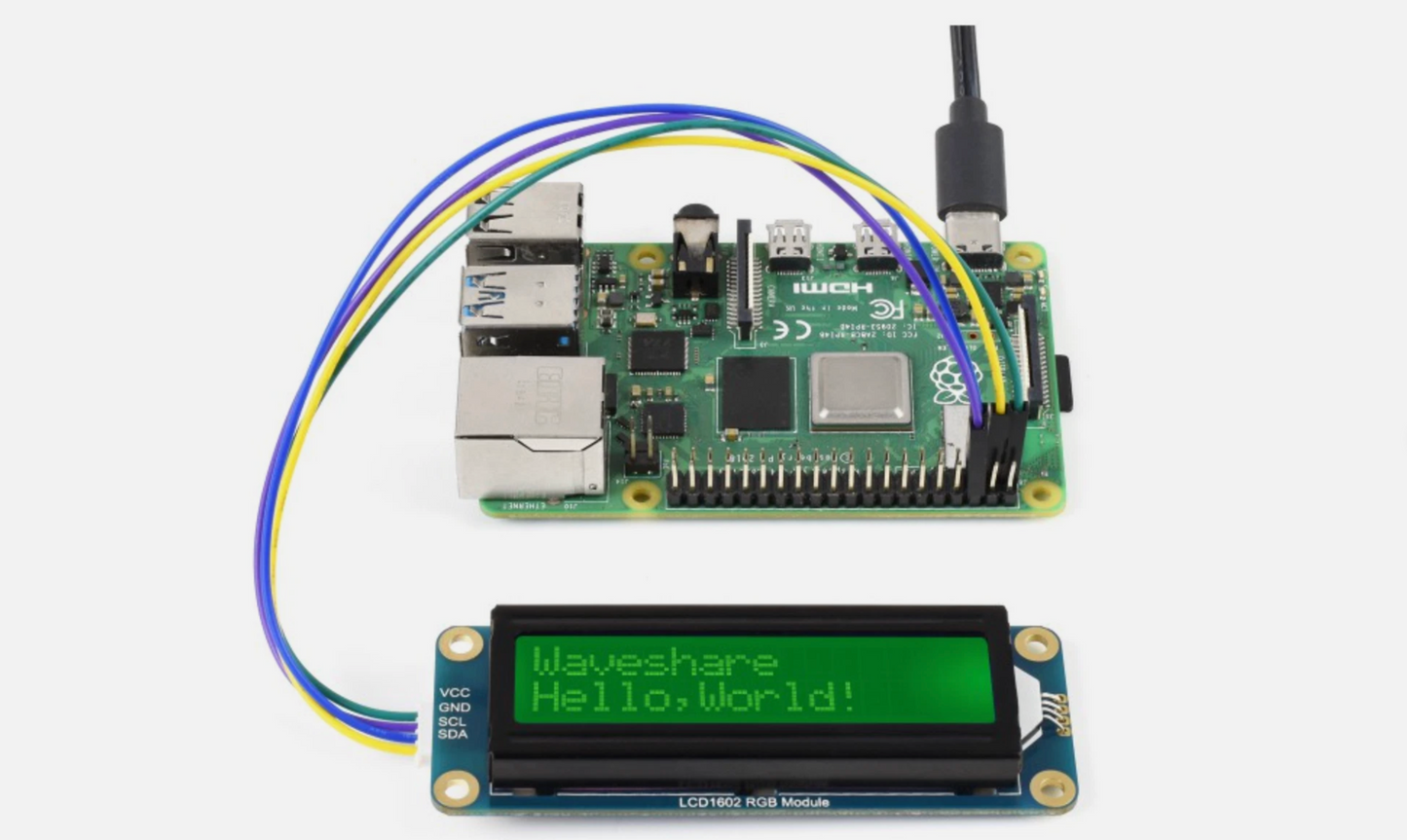 Waveshare LCD1602 I2C 16×2 Character Display Module – Raspberry Pi & Arduino Compatible