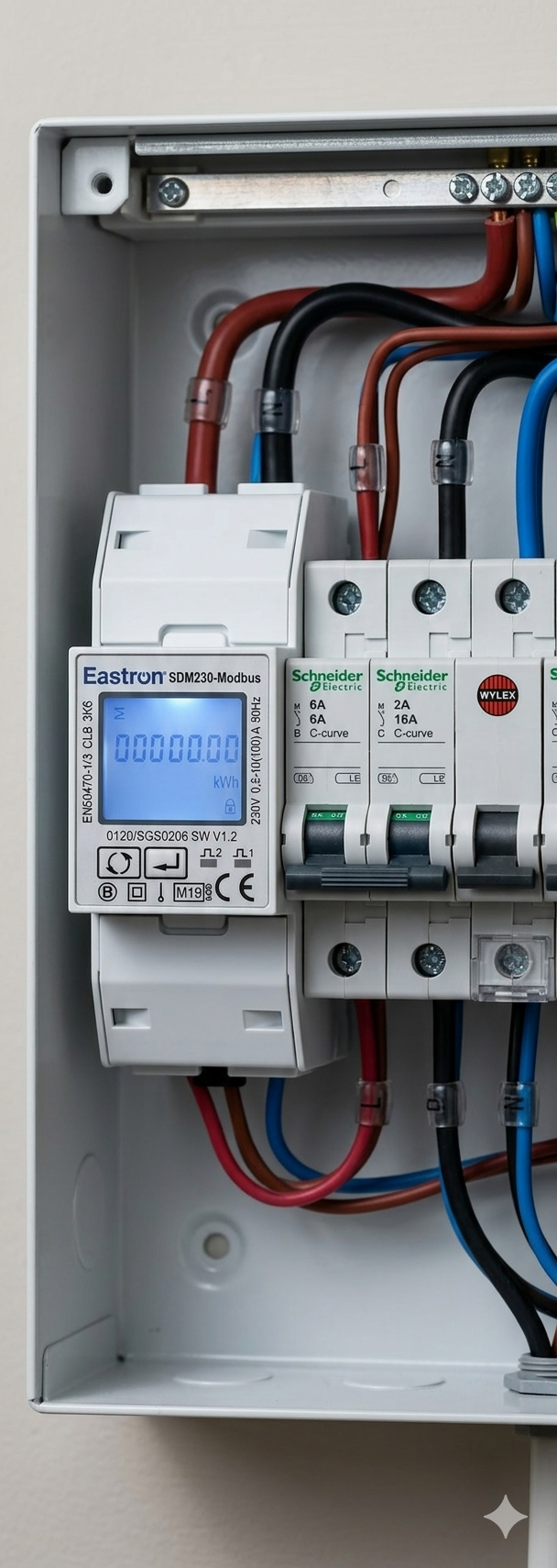 Electrical panel with wiring and Schneider Electric devices