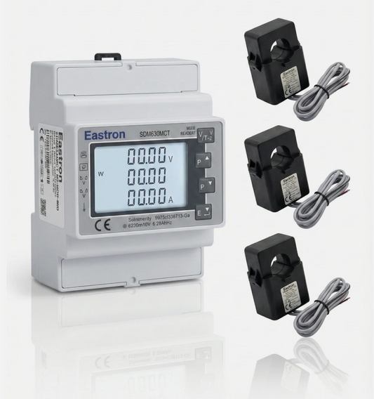 Electrical meter with additional sensors and cables on a white background
