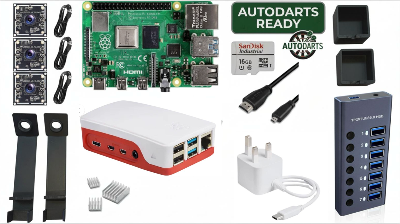 AutoDarts Complete Kit — Pi 4 8GB, 3× HD Cameras, Housings & USB Hub | Plug & Play