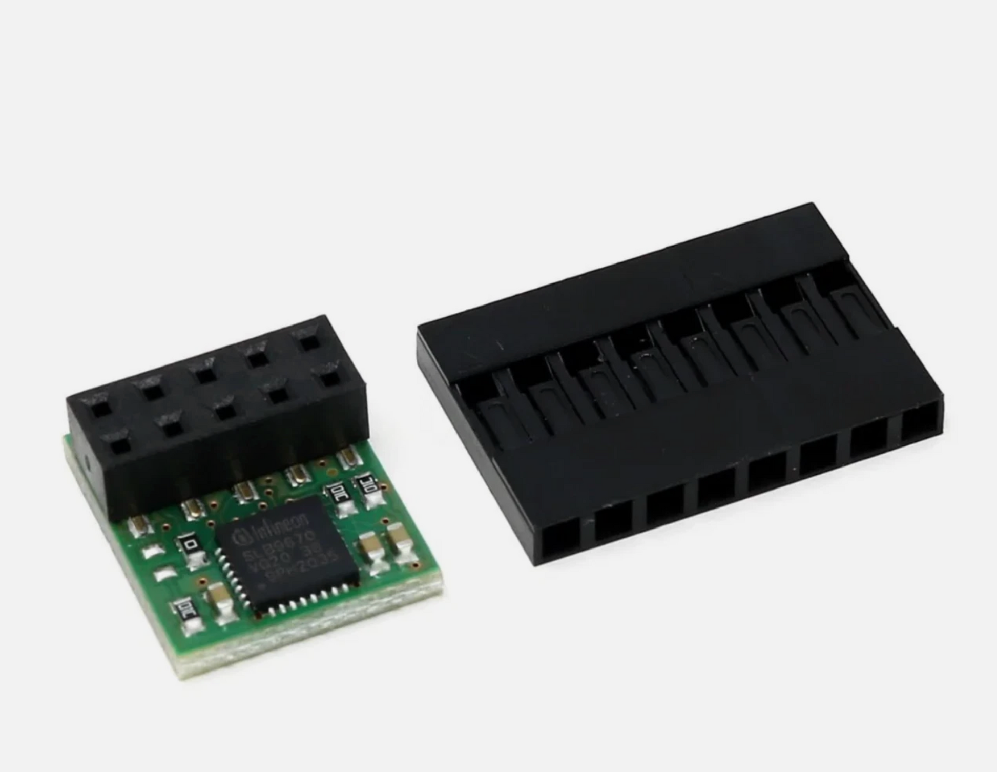 Electronic components on a white background