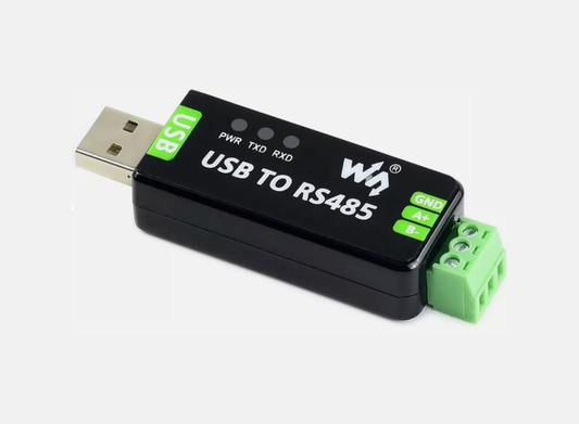 USB to RS485 converter with green connector on a white background