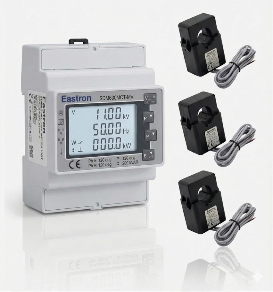 Electronic meter with additional sensors and cables on a white background