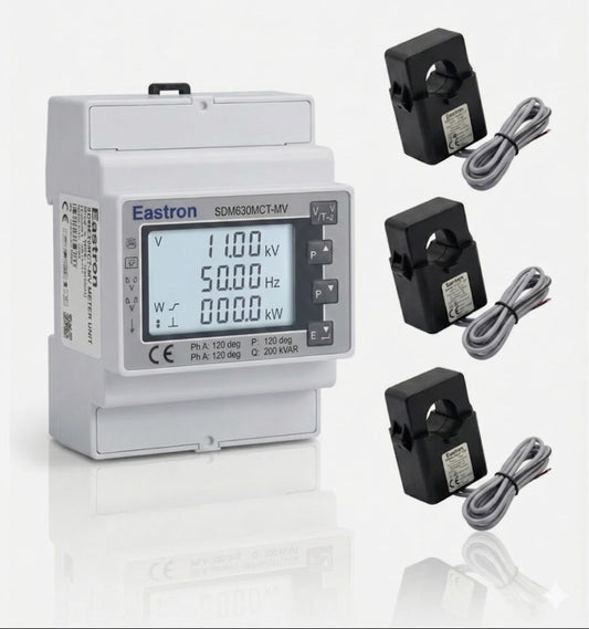 Electronic meter with additional sensors and cables on a white background